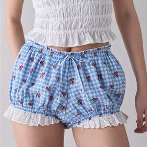 Out From Under Small Shorts Pin Up Picnic Bloomer Blue Gingham Cherries Bloomers